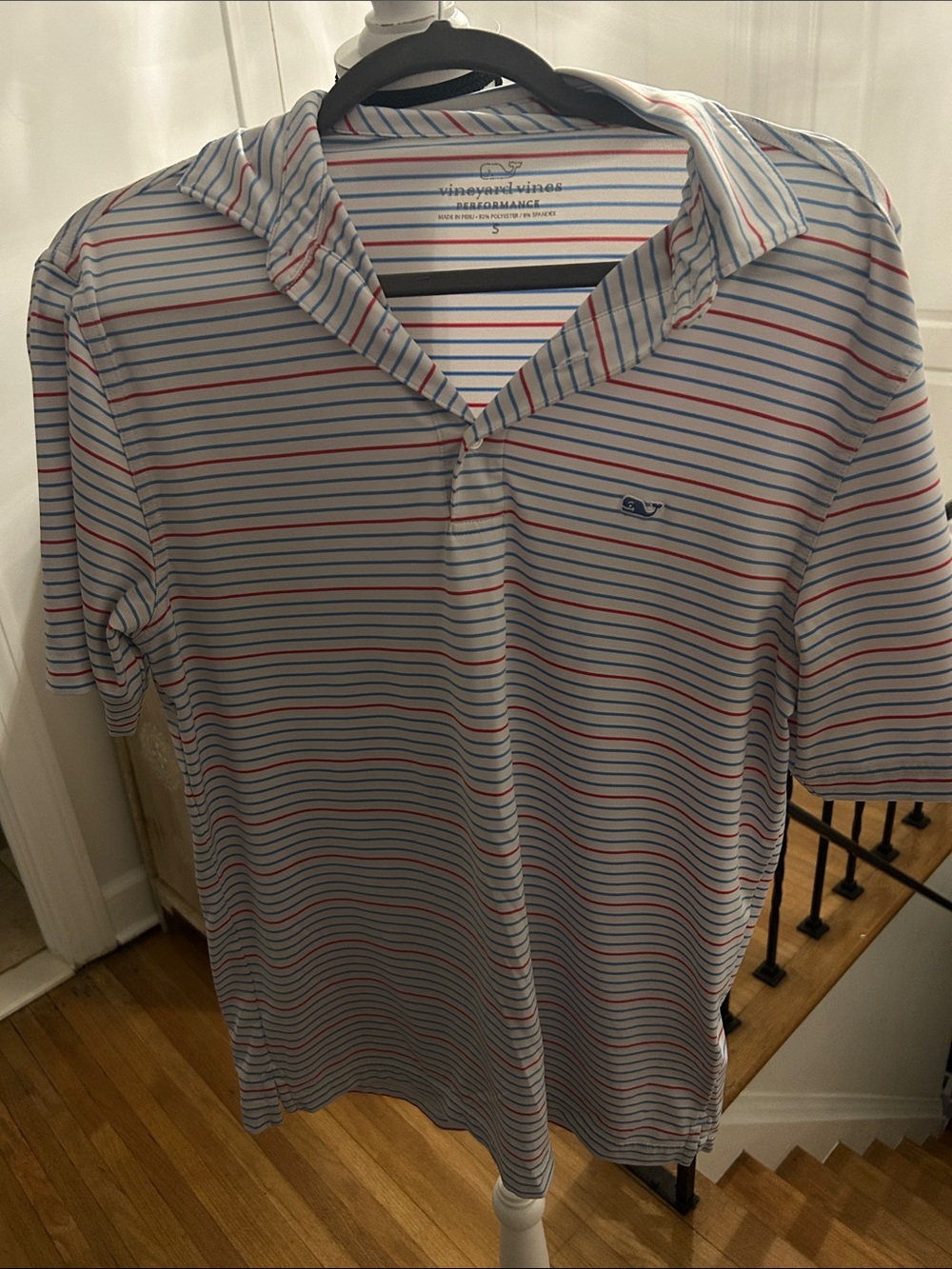 Vineyard Vines White Polo with Blue & Red Stripes